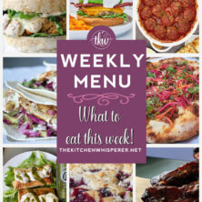 These Weekly Menu recipes allow you to get out of that same ol’ recipe rut and try some delicious and easy dishes! This week, I highly recommend making my Ultimate Ground Chicken Bacon Ranch Burger, Grilled Fish Soft Tacos with Baja Cream Sauce, and Ultimate Pizza al Pastor with Pineapple, Salsa & Pickled Red Onions. Weekly Menu -7 Amazing Dinners Plus Dessert, meal prep, poached chicken, al pastor pizza, porcupine meatballs, comfort foods, pickled red onions, instant pot recipes