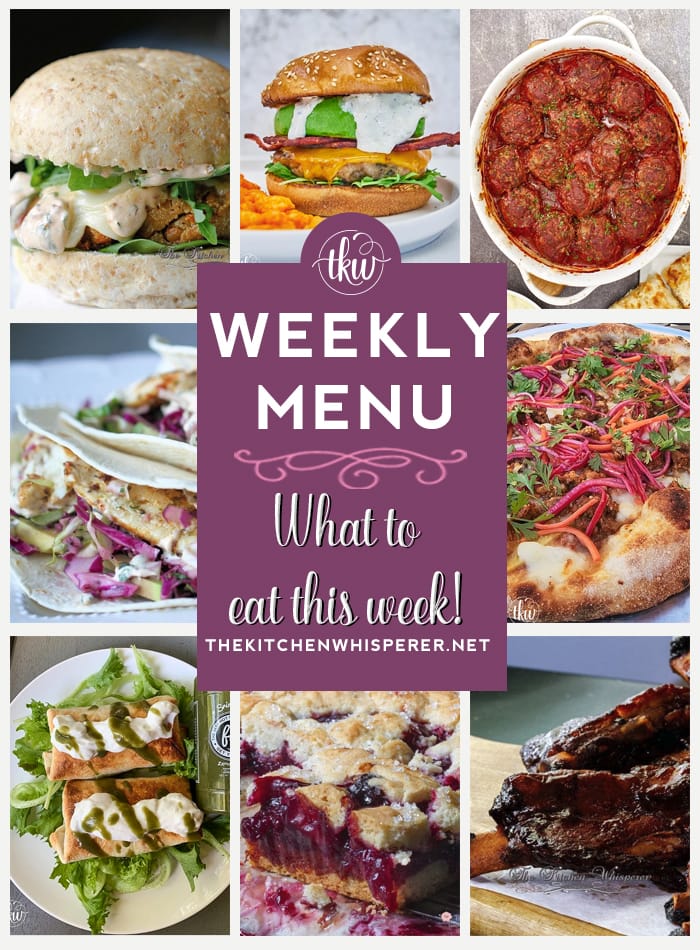 These Weekly Menu recipes allow you to get out of that same ol’ recipe rut and try some delicious and easy dishes! This week, I highly recommend making my Ultimate Ground Chicken Bacon Ranch Burger, Grilled Fish Soft Tacos with Baja Cream Sauce, and Ultimate Pizza al Pastor with Pineapple, Salsa & Pickled Red Onions. Weekly Menu -7 Amazing Dinners Plus Dessert, meal prep, poached chicken, al pastor pizza, porcupine meatballs, comfort foods, pickled red onions, instant pot recipes