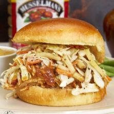 The Most Amazing Pulled Chicken Sandwich with Crisp Apple Coleslaw