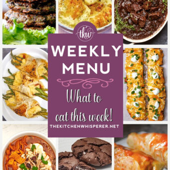 These Weekly Menu recipes allow you to get out of that same ol’ recipe rut and try some delicious and easy dishes! This week, I highly recommend making my Mom's Stuffed Cabbages, Salami & Asparagus Puffs, and Fudgy Hot Chocolate Cookies with Marshmallow Filling.Weekly Menu -7 Amazing Dinners Plus Dessert, weekly menu, meal prep, labor day food, buffalo chicken pizza, crockpot meals, best stuffed cabbages