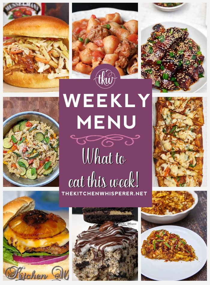 These Weekly Menu recipes allow you to get out of that same ol’ recipe rut and try some delicious and easy dishes! This week, I highly recommend making my Thai-style peanut Chicken Flatbread Pizza, The Most Amazing Pulled Chicken Sandwich with Crisp Apple Coleslaw, and Instant Pot Sticky Gochujang Pork Belly Burnt Ends. Weekly Menu - 7 Amazing Dinners Plus Dessert, weekly menu, labor day, pizza night, burnt ends, instant pot recipes, rice krispie treats