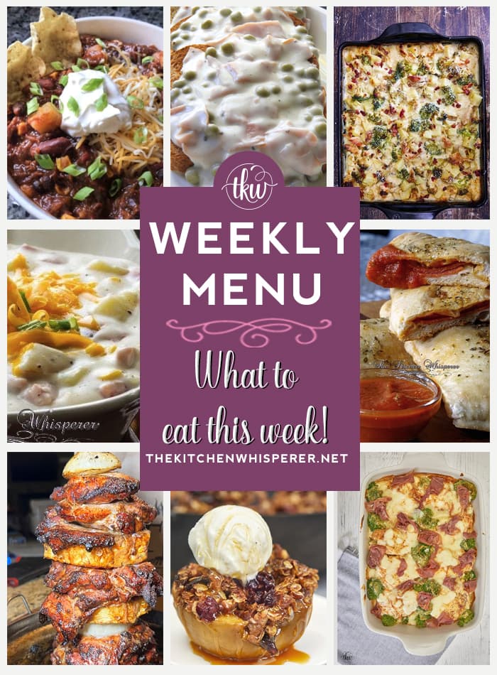 These Weekly Menu recipes allow you to get out of that same ol’ recipe rut and try some delicious & easy dishes! This week, I highly recommend making my Streusel Crumb Smoked Apples with Maple Pecans, Ultimate Cheesy Smothered Pork Chops Broccoli & Rice Casserole Smothered Alfredo Chicken Casserole With Potatoes Bacon Broccoli.Weekly Menu - 7 Amazing Dinners Plus Dessert, smothered pork chops, alfredo chicken, chicken & broccoli casserole, easy casserole recipes, meal prep recipes, easy dinners