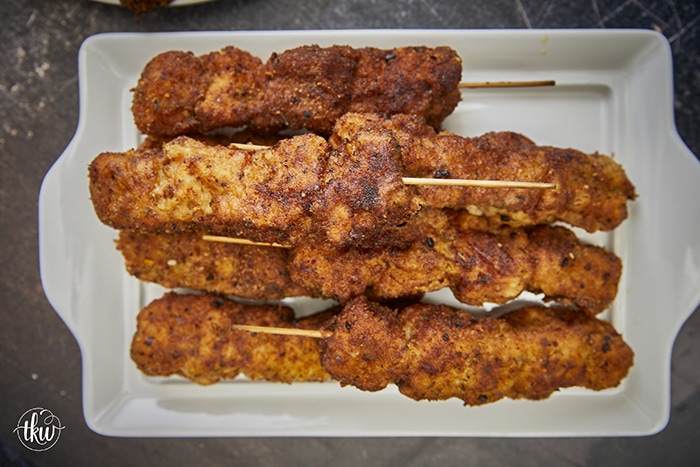 A multi-generation Pittsburgh family favorite recipe of breaded, fried, & and baked seasoned pork loin on a stick. You read that right; there's no chicken in this recipe! Plus it's on a stick! My Dad's Ultimate Pittsburgh City Chicken, breaded pork loin, pork on a stick, breaded pork cubes, pittsburgh recipes, easy weeknight dinner, gameday foods, easy dinners