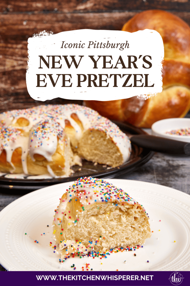 For Prosperity, Good Luck, and to start the new year on a sweet note, you need this iconic Pittsburgh New Year's Eve Pretzel. The most amazing sweetened and pillowy soft dough coated in a creamy glaze and a choice of nonpareils, nuts, or demon seeds (cherries). The Best New Year's Eve Pretzel, pittsburgh pretzel, new year's pretzel, good luck pretzel, german pretzel, pittsburgh tradition, new year's eve superstition, sweet dough, vanilla sweet bread