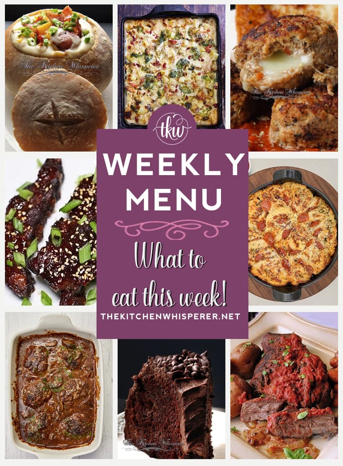 These Weekly Menu recipes allow you to get out of that same ol’ recipe rut and try some delicious and easy dishes! This week, I highly recommend making my Ultimate Thick and Creamy Loaded Potato Soup, Ultimate Salisbury Steak, and Smothered Alfredo Chicken Casserole With Potatoes Bacon And Broccoli.