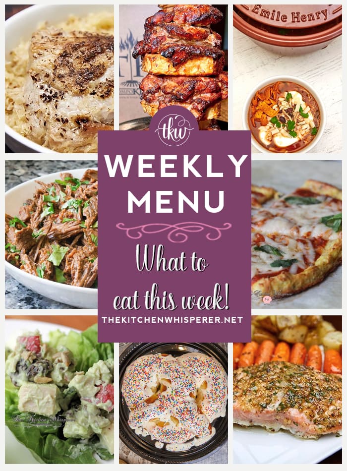 These Weekly Menu recipes allow you to get out of that same ol’ recipe rut and try some delicious and easy dishes! This week, I highly recommend making my Best Ever Pork Roast and Sauerkraut, Baked Sheet Pan Lemon Dijon Salmon and Veggies, and New Year's Eve Pretzel. Weekly Menu – 7 Amazing Dinners Plus Dessert, new years eve, new year's eve dinner, pork and sauerkraut, new year's pretzel