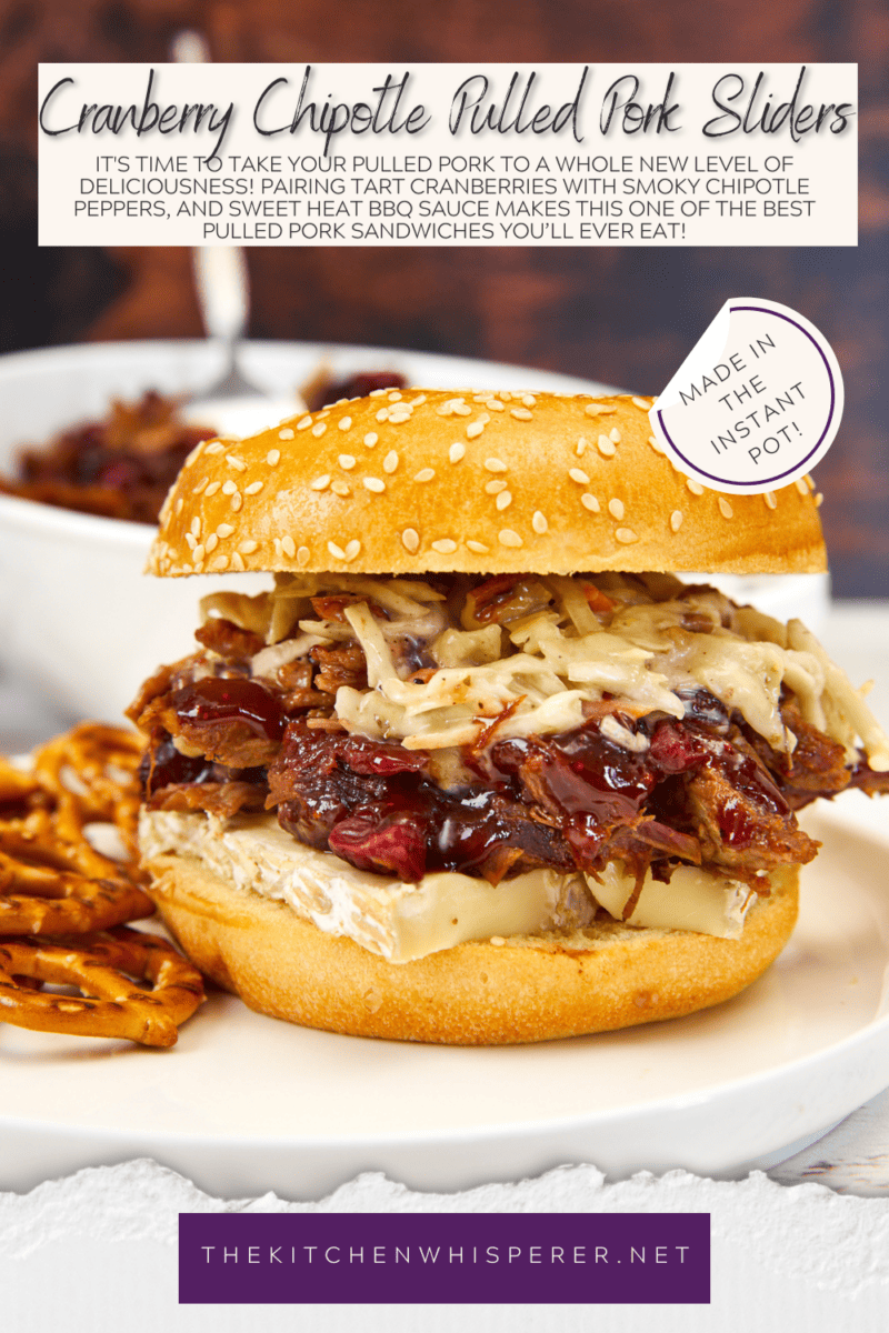 It's time to take your pulled pork to a whole new level of deliciousness! Today I'm pairing tart cranberries with smoky chipotle peppers and a Sweet Heat BBQ Sauce makes this one of the best pulled pork sandwiches ever! Plus it is made in the Instant Pot! Ultimate Cranberry Chipotle BBQ Pulled Pork, sweet & spicy pulled pork, best pulled pork, instant pot pulled pork, slow cooker pulled pork, bbq pulled pork