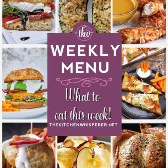 These Weekly Menu recipes allow you to get out of that same ol’ recipe rut and try some delicious and easy dishes! This week, I highly recommend making my Homemade Healthy Apple Chips, Spicy Buffalo Cauliflower Pizza with Ranch Seasoned Slaw, and Bacon Chicken Ranch Meatballs. Weekly Menu – 7 Amazing Dinners Plus Dessert, playoff food, football food, pizza, no knead bread, dehydrating, apple chips homesteading