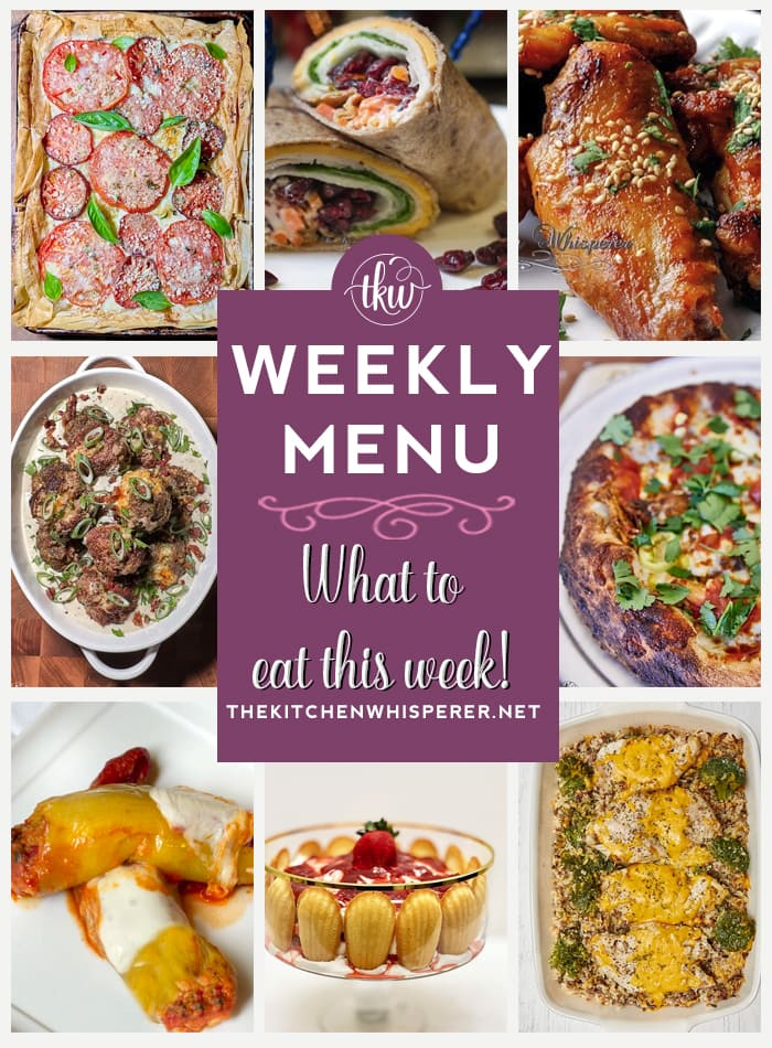 These Weekly Menu recipes allow you to get out of that same ol’ recipe rut and try some delicious and easy dishes! This week, I highly recommend making my Cheesy Heirloom Tomato Garlic Butter Tart, Strawberry Madeleine Trifle, and Baked Cheesy Chicken & Broccoli Wild Rice Blend Casserole.Weekly Menu – 7 Amazing Dinners Plus Dessert, tomato tart, pulled chicken, barbacoa, grilled pizza, trifle, one pan recipes