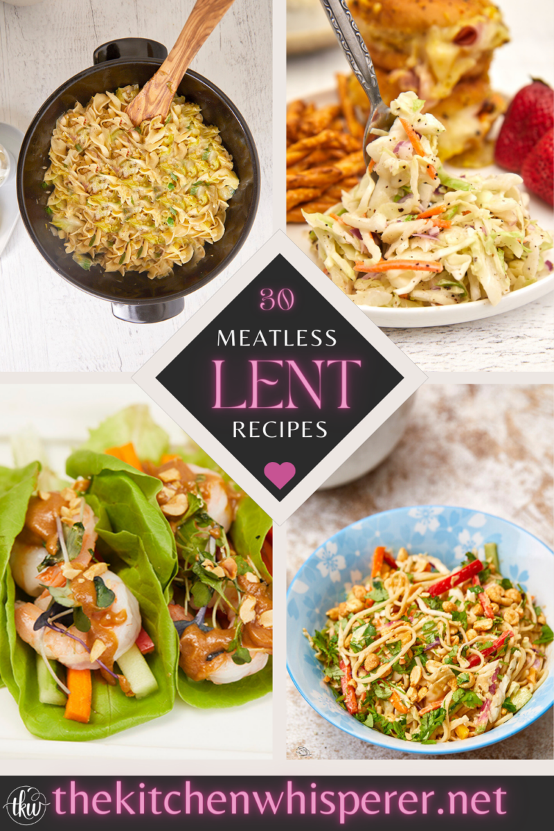 A collection of 30 easy Lenten recipes that are so delicious you won't even miss the meat! 30 Delicious and Meatless Recipes for Lent, lenten recipes, meatless Fridays, fish fry Fridays, tuna fish casserole, haluski, coleslaw, vegetarian recipes