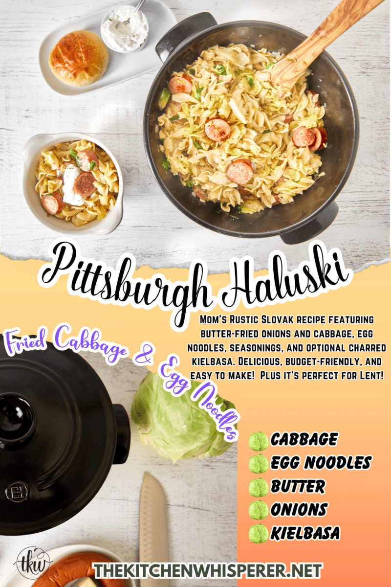 Are you in the mood for a hearty and comforting meal that won't break the bank? Look no further than Mom's Rustic Slovak recipe! This delicious dish features butter-fried onions and cabbage, tender egg noodles, flavorful seasonings, and optional charred kielbasa. The Best Pittsburgh Haluski - Fried Cabbage and Noodles in Butter, Lenten recipes, fried cabbage, Slovak haluski, easy recipes, budget-friendly, Pittsburgh recipes, Slovak recipes, halushki
