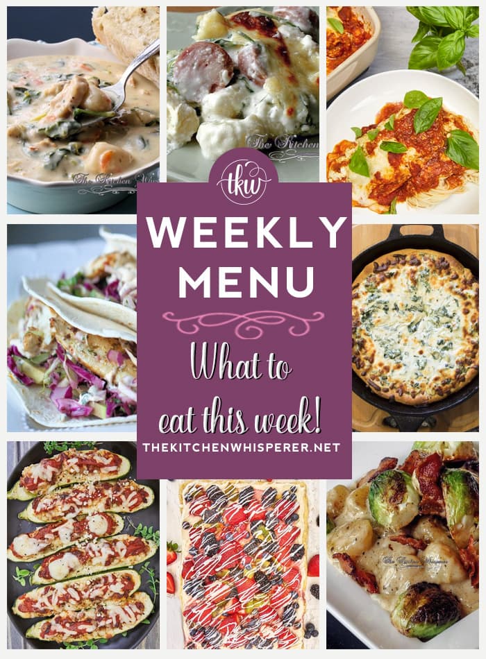 These Weekly Menu recipes allow you to get out of that same ol’ recipe rut and try some delicious and easy dishes! This week, I highly recommend making my Ultimate Chicken and Gnocchi Cream Soup, One Pan Smoked Italian Ricotta Chicken, and Sheet Pan Smoked Italian Sausage Ricotta. Weekly Menu – 7 Amazing Dinners Plus Dessert, lent recipes, pizza, bratwurst burger, cast iron pizza