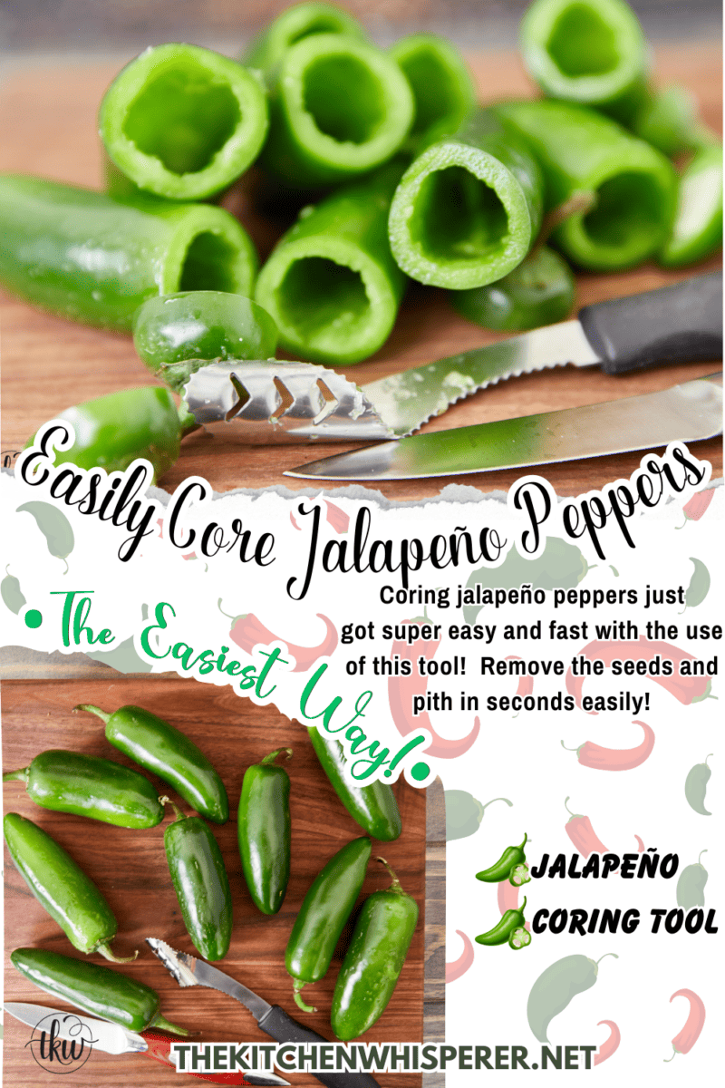 Coring jalapeño peppers just got super easy and fast with the use of this tool! Remove the seeds and pith in seconds easily! Learn how to quickly do it! How To Easily Core Jalapeño Peppers, deseed peppers, remove the core from tomatoes, remove the core from strawberries, coring jalapeno peppers