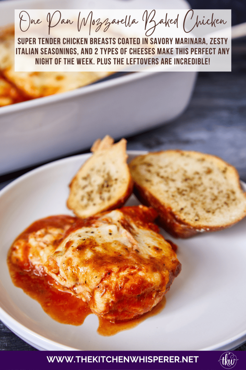 Super tender chicken breasts coated in savory marinara, zesty Italian seasonings, and 2 types of cheeses make this perfect any night of the week. Plus the leftovers are incredible! One Pan Easy Cheesy Italian Mozzarella Baked Chicken, one dish chicken, mozzarella chicken, cheesy baked chicken, Italian baked chicken, marinara chicken bake