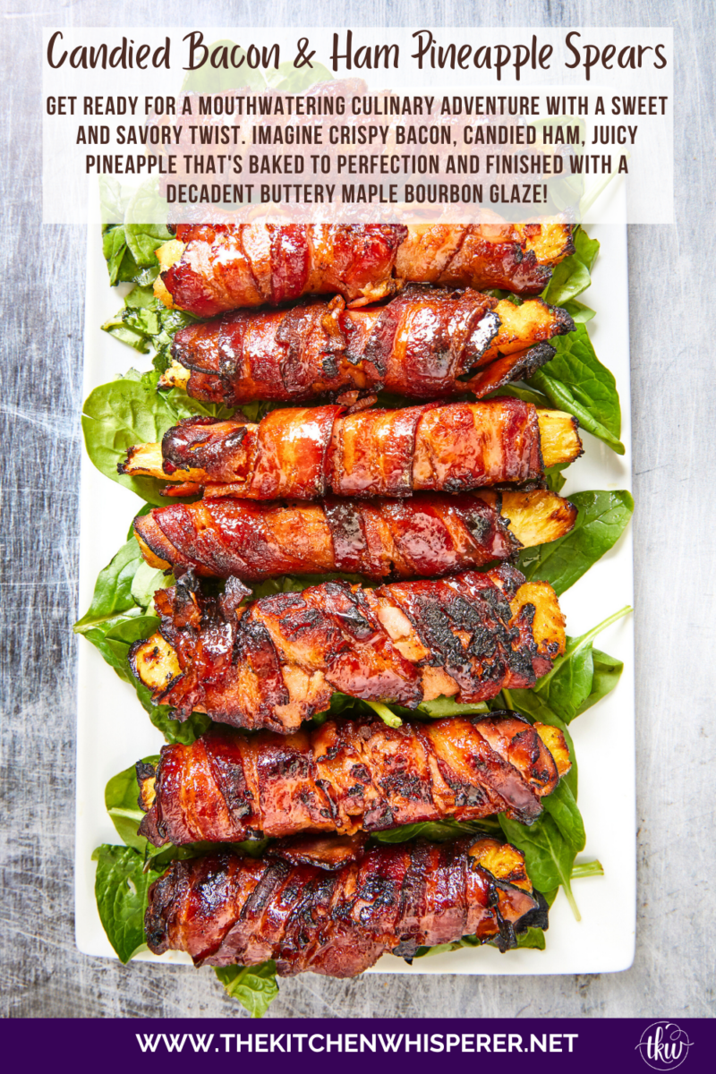 Get ready for a mouthwatering culinary adventure with a sweet and savory twist. Imagine crispy bacon, candied ham, juicy pineapple that's baked to perfection and finished with a decadent buttery maple bourbon glaze!Ultimate Buttery Maple Bourbon Glazed Candied Bacon Pineapple Spears, bacon wrapped pineapple, yoder smokers pizza oven, maple bourbon butter sauce, candied ham, summer cookout recipes, cookout appetizers, grilled pineapple