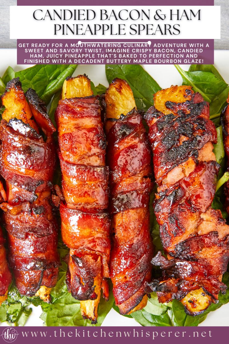Get ready for a mouthwatering culinary adventure with a sweet and savory twist. Imagine crispy bacon, candied ham, juicy pineapple that's baked to perfection and finished with a decadent buttery maple bourbon glaze!Ultimate Buttery Maple Bourbon Glazed Candied Bacon Pineapple Spears, bacon wrapped pineapple, yoder smokers pizza oven, maple bourbon butter sauce, candied ham, summer cookout recipes, cookout appetizers, grilled pineapple