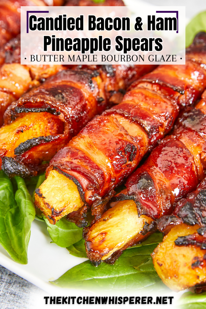 Get ready for a mouthwatering culinary adventure with a sweet and savory twist. Imagine crispy bacon, candied ham, juicy pineapple that's baked to perfection and finished with a decadent buttery maple bourbon glaze!Ultimate Buttery Maple Bourbon Glazed Candied Bacon Pineapple Spears, bacon wrapped pineapple, yoder smokers pizza oven, maple bourbon butter sauce, candied ham, summer cookout recipes, cookout appetizers, grilled pineapple