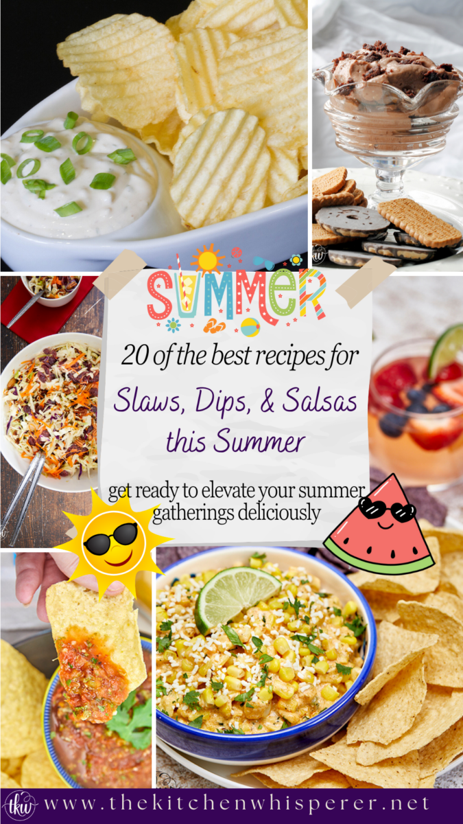 Get ready to elevate your summer gatherings with mouthwatering slaws, dips, and salsas. From tangy coleslaws to zesty salsas, I've got you covered. Follow along for 20 delicious recipes that will take your summer entertaining to the next level. 20 Of The Best Slaws, Dips, and Salsas for Summer, 20 Of The Best Slaws Dips and Salsas for Summer, pittsburgh coleslaw, roasted salsa, esquites, corn salsa, dill pickle dip, cheesecake dip