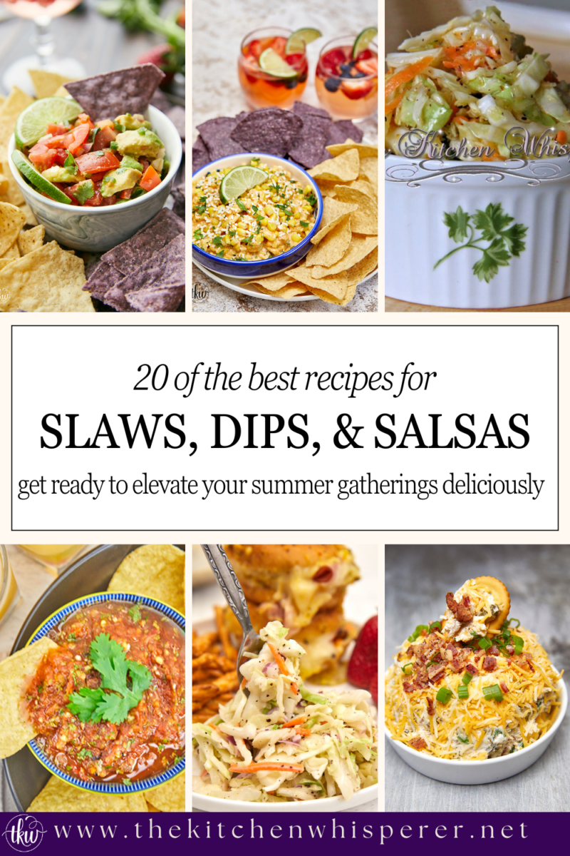 Get ready to elevate your summer gatherings with mouthwatering slaws, dips, and salsas. From tangy coleslaws to zesty salsas, I've got you covered. Follow along for 20 delicious recipes that will take your summer entertaining to the next level. 20 Of The Best Slaws, Dips, and Salsas for Summer, 20 Of The Best Slaws Dips and Salsas for Summer, pittsburgh coleslaw, roasted salsa, esquites, corn salsa, dill pickle dip, cheesecake dip
