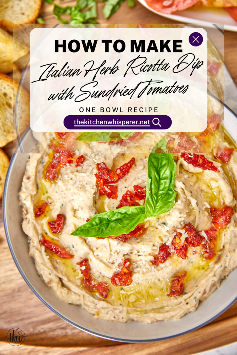 Easy One Bowl Italian Herb Ricotta Dip with Sundried Tomatoes