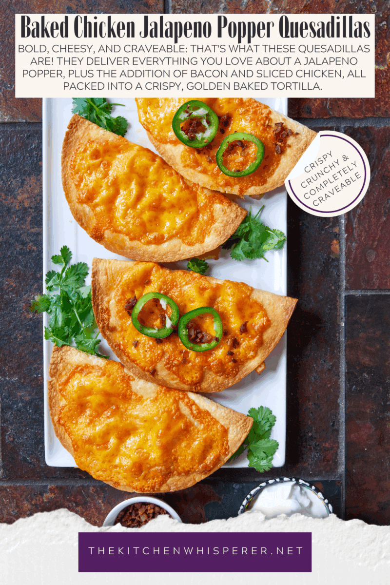 Bold, cheesy, and craveable: that's what these quesadillas are! They deliver everything you love about a jalapeno popper, plus the addition of bacon and sliced chicken, all packed into a crispy, golden baked tortilla.