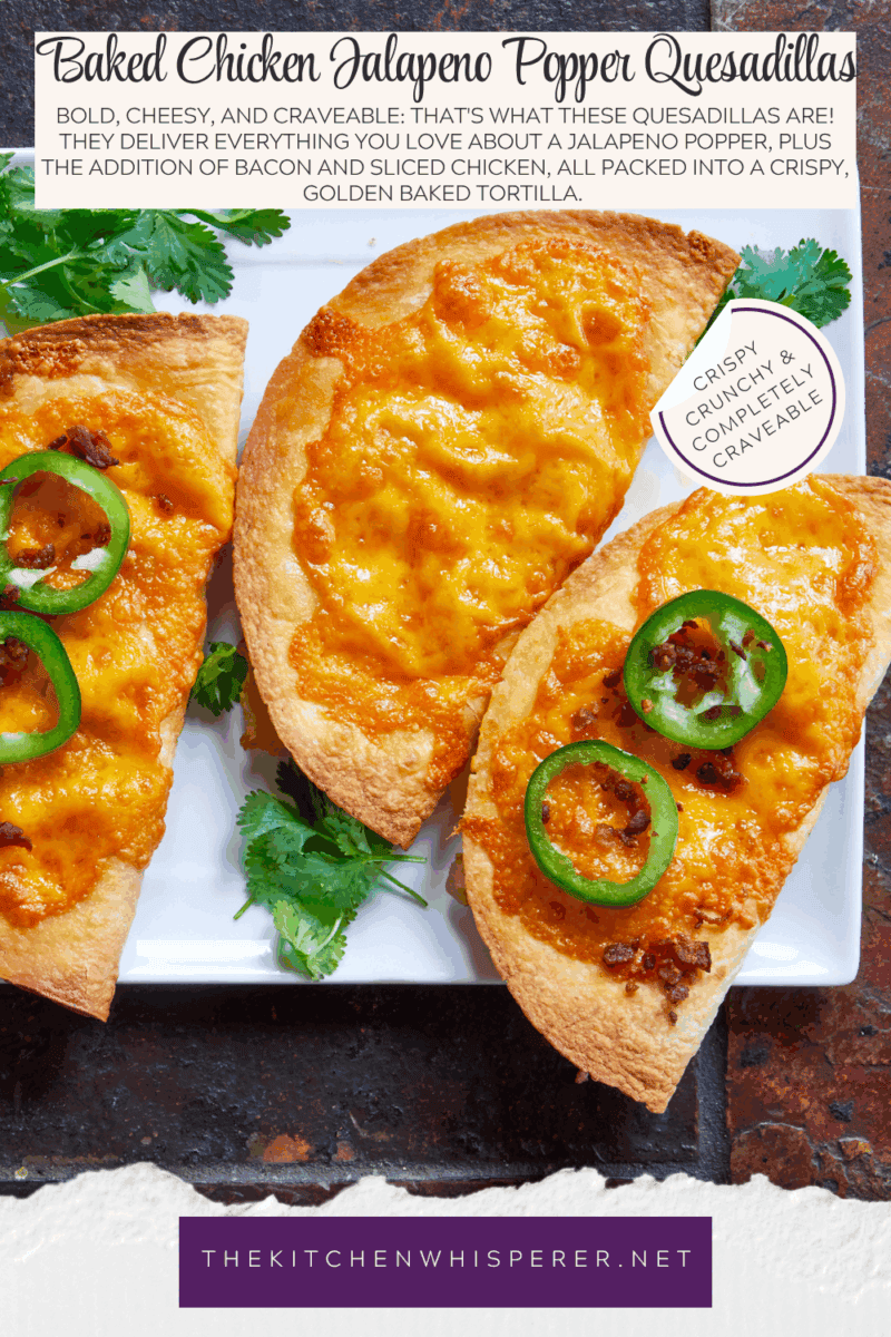 Bold, cheesy, and craveable: that's what these quesadillas are! They deliver everything you love about a jalapeno popper, plus the addition of bacon and sliced chicken, all packed into a crispy, golden baked tortilla.