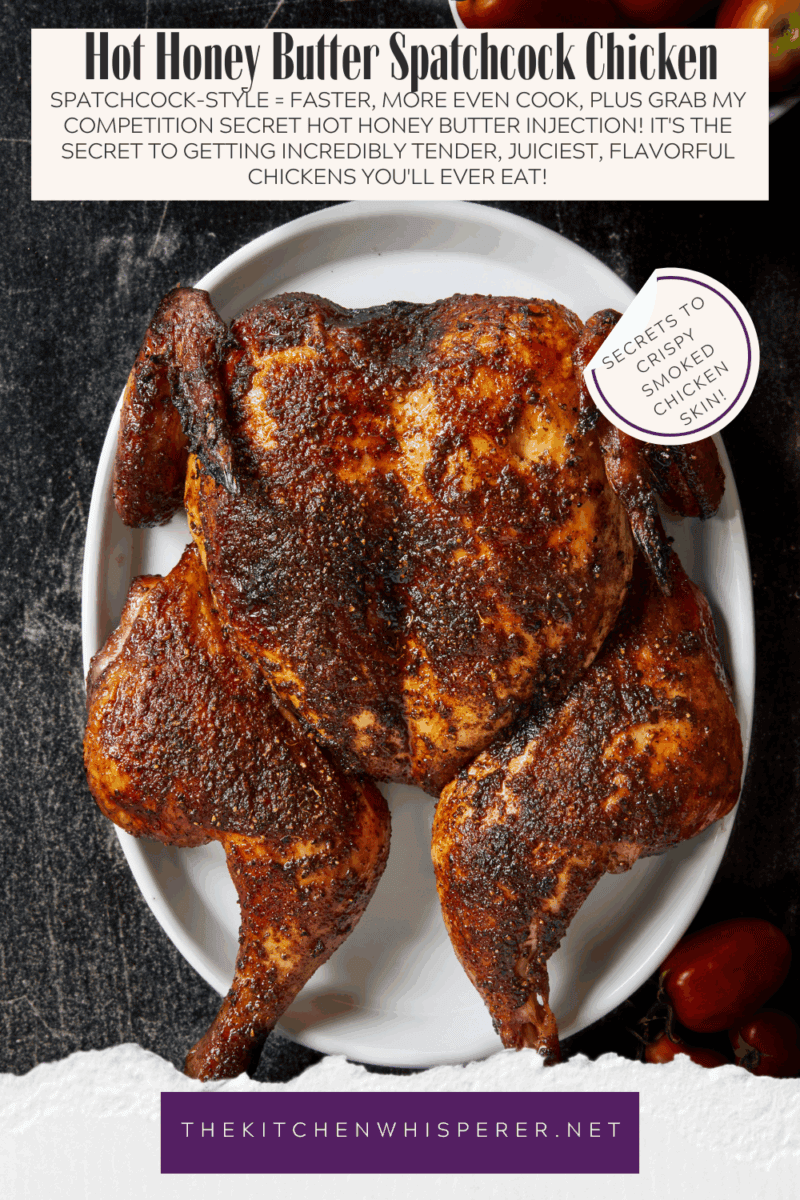 Level up your chicken dinner! Spatchcock-style smoked means a faster, more even cook, plus tips on how to get crispy skin on a pellet smoker. Grab my competition secret hot honey butter injection tips! It's the secret to getting incredibly tender, juiciest, flavorful chickens you'll ever eat!
