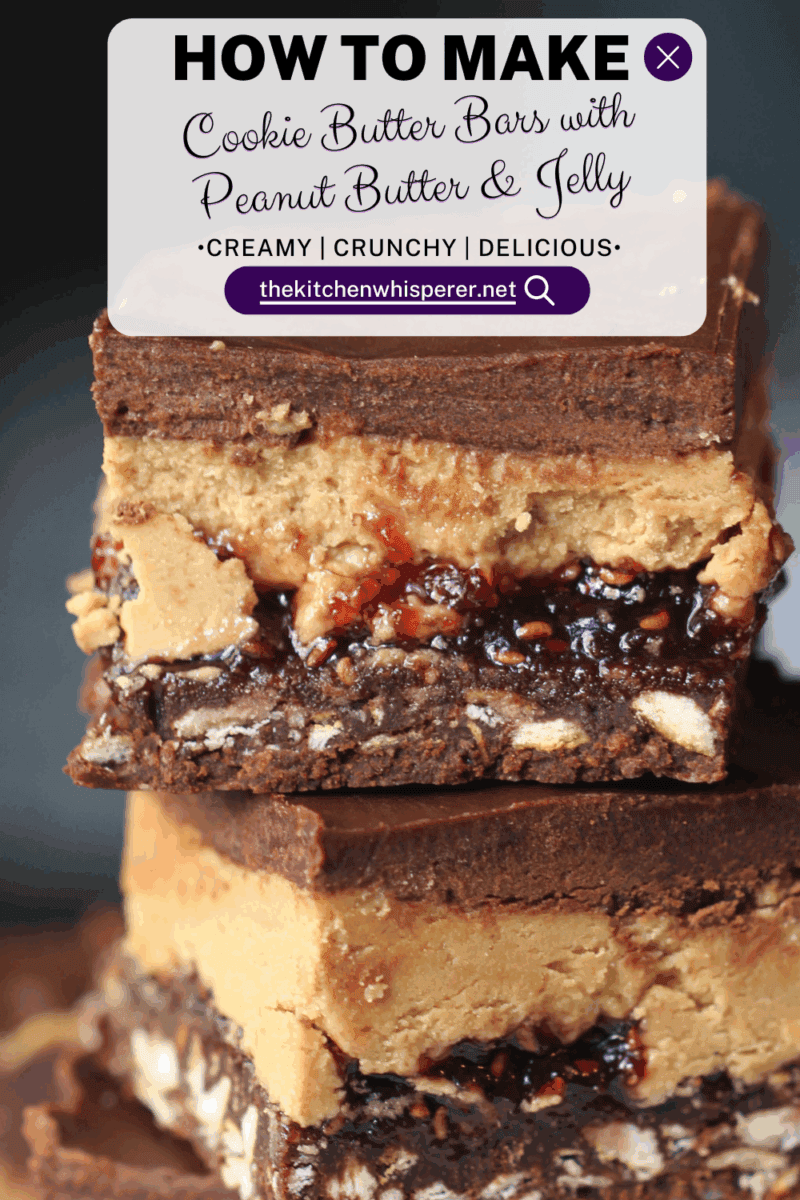 These irresistible dessert bars start with a rich chocolate pretzel crust, layered with sweet raspberry jam, a luscious cookie butter filling, and a silky chocolate ganache, making them the ultimate treat for any sweet tooth!
