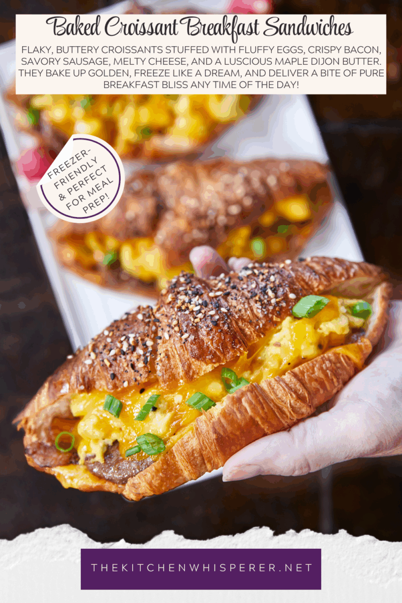 Flaky, buttery croissants stuffed with fluffy eggs, crispy bacon, savory sausage, melty cheese, and a luscious maple Dijon butter. They bake up golden, freeze like a dream, and deliver a bite of pure breakfast bliss any time of the day!