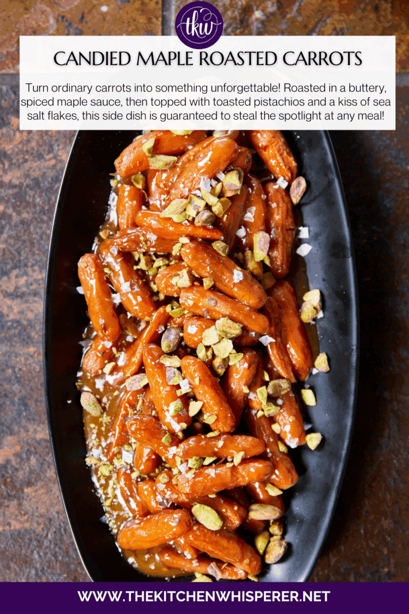 Turn ordinary carrots into something unforgettable! Roasted in a buttery, spiced maple sauce, then topped with toasted pistachios and a kiss of sea salt flakes, this side dish is guaranteed to steal the spotlight at any meal!