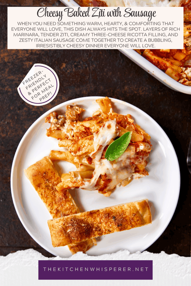 When you need something warm, hearty, & comforting that everyone will love, this dish always hits the spot. Layers of rich marinara, tender ziti, creamy three-cheese ricotta filling, and zesty Italian sausage come together to create a bubbling, irresistibly cheesy dinner everyone will love.