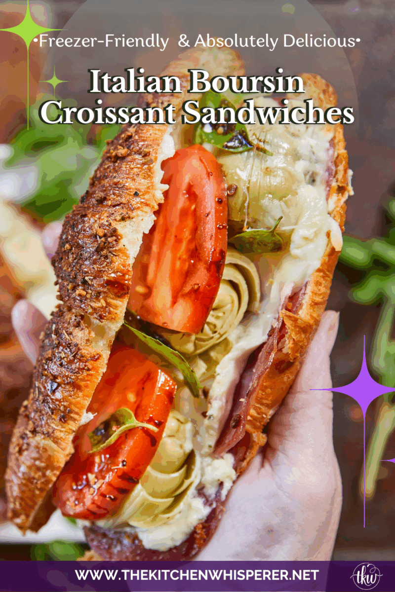 Buttery, flaky croissants stuffed with garlic butter spread, Boursin cheese, Italian meats, artichoke hearts, and mozzarella cheese. Topped with tomato slices, fresh basil, and a drizzle of balsamic glaze, they bake up perfectly golden, freeze beautifully, and are an easy Italian-inspired meal anytime!