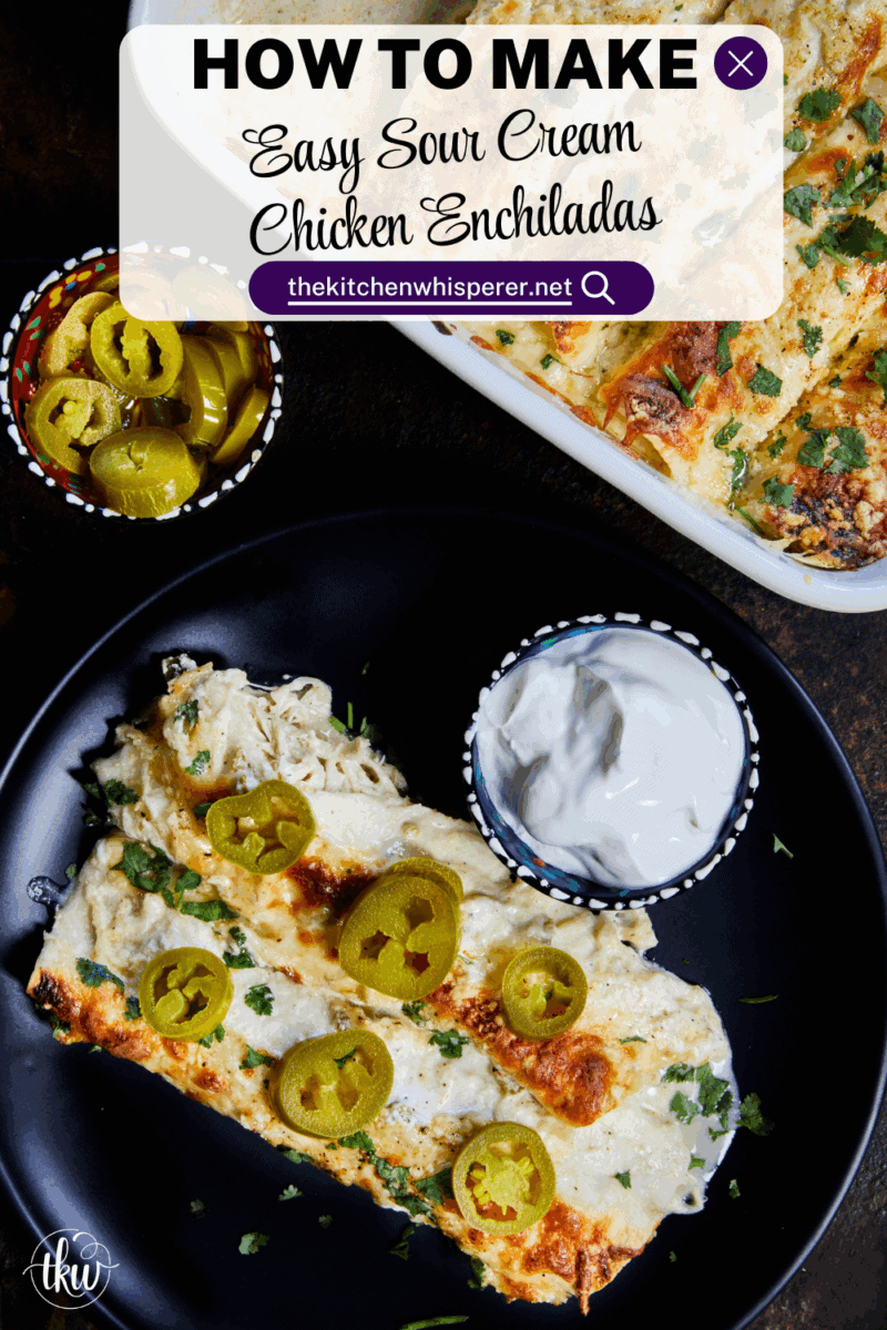 Creamy, comforting, and seriously easy, these white chicken enchiladas will immediately become a family favorite! Soft flour tortillas packed with well-seasoned chicken and cheeses, then smothered in the most decadent sour cream sauce. Perfect for a quick weeknight meal, meal prep, and freezer meals!