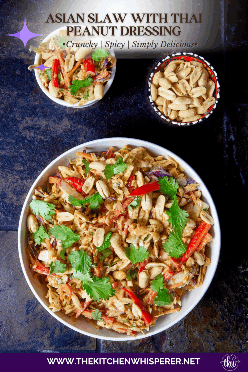 Fresh, crunchy, and bursting with bold flavor, this Thai-inspired Asian coleslaw features crisp cabbage, bell peppers, carrots, and crunchy peanuts all tossed in a creamy, spicy peanut butter dressing.