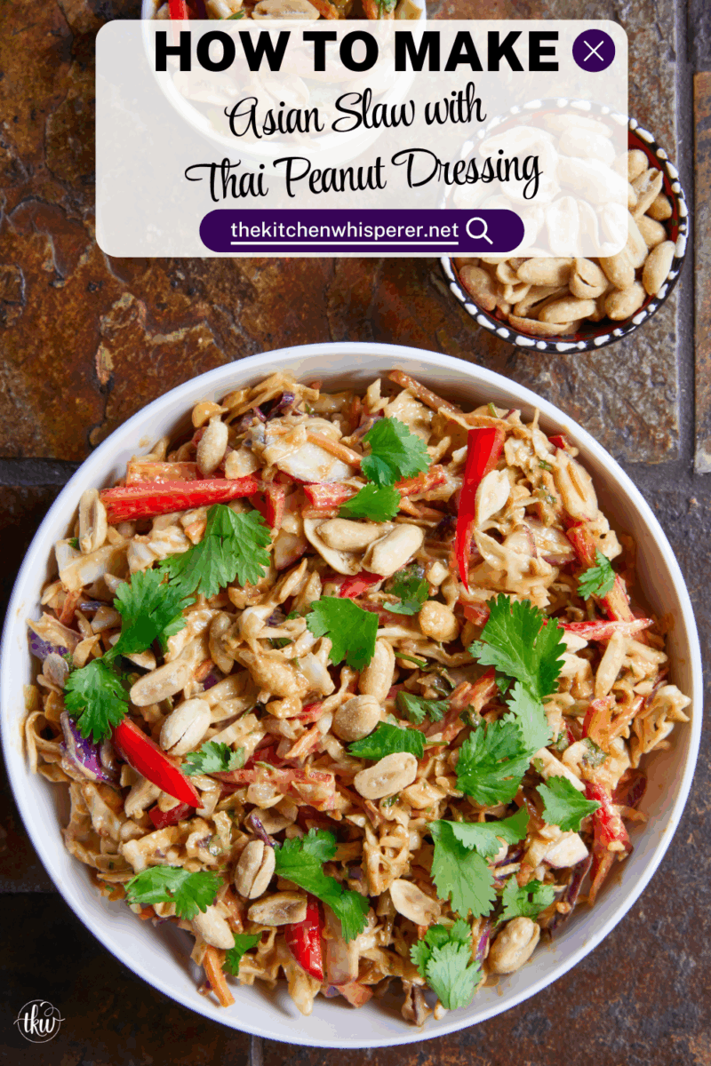 Fresh, crunchy, and bursting with bold flavor, this Thai-inspired Asian coleslaw features crisp cabbage, bell peppers, carrots, and crunchy peanuts all tossed in a creamy, spicy peanut butter dressing.