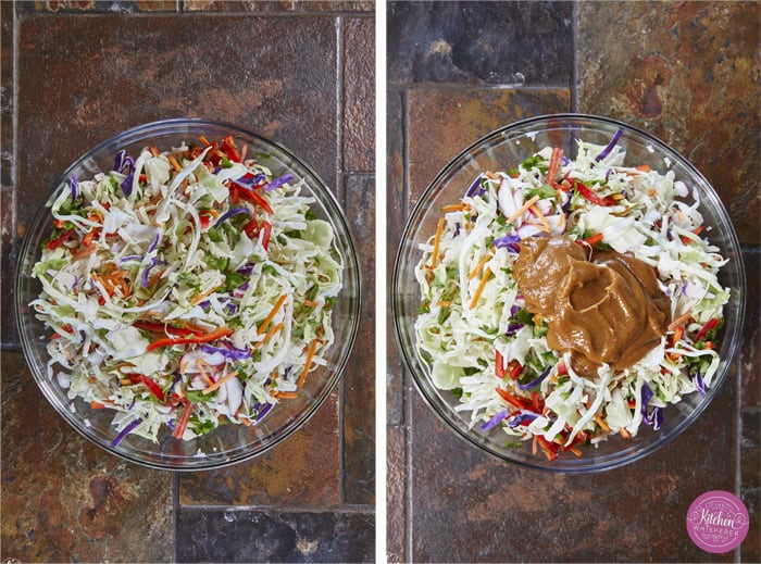 Fresh, crunchy, and bursting with bold flavor, this Thai-inspired Asian coleslaw features crisp cabbage, bell peppers, carrots, and crunchy peanuts all tossed in a creamy, spicy peanut butter dressing.