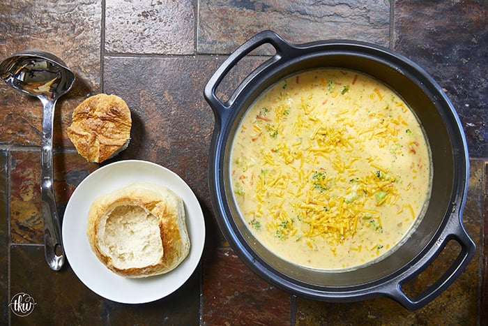 This homemade creamy broccoli cheddar soup is rich with real sharp cheddar, simple ingredients, and big on comfort food flavor. It's cheesy, cozy, and endlessly comforting, making it feel like a warm hug for your soul with every bite.