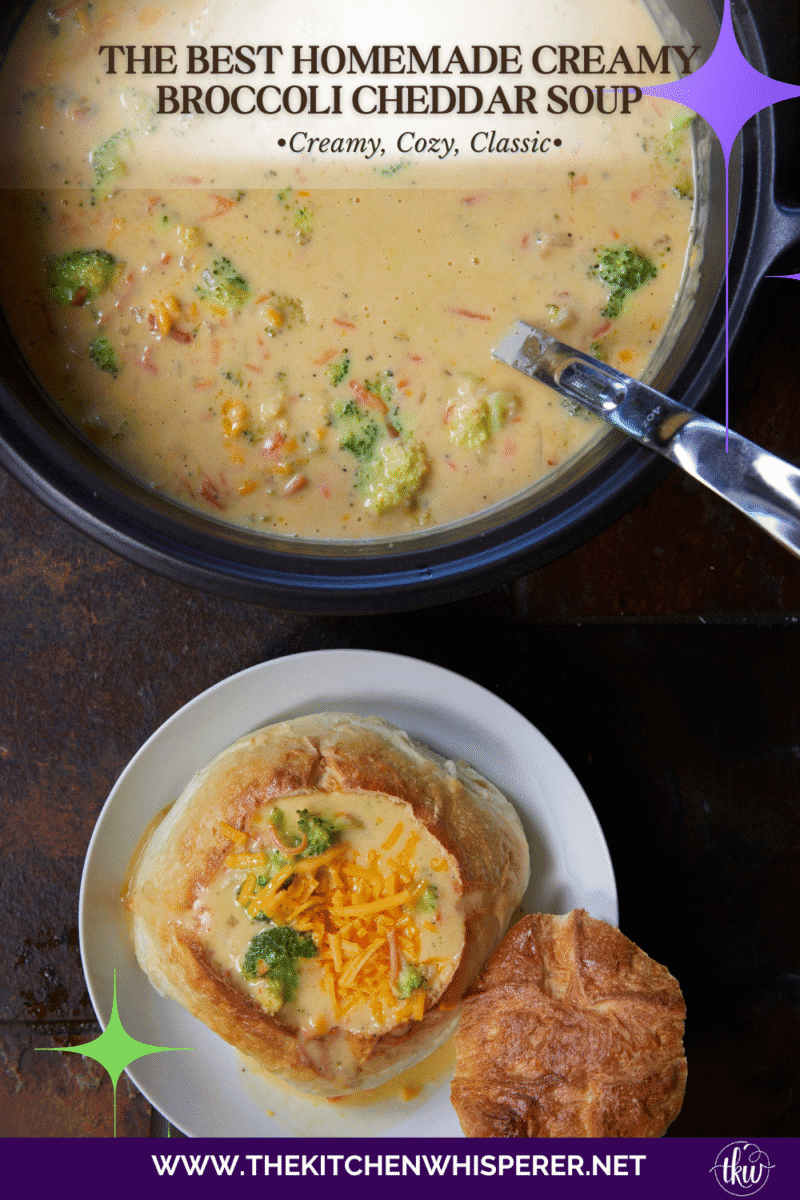 This homemade creamy broccoli cheddar soup is rich with real sharp cheddar, simple ingredients, and big on comfort food flavor. It's cheesy, cozy, and endlessly comforting, making it feel like a warm hug for your soul with every bite.