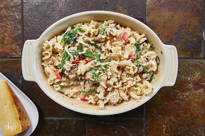 Made with Italian sausage, spinach, cherry tomatoes, and creamy Boursin cheese, this pasta is rich, comforting, and ready in under 30 minutes. It's an easy go-to for meal prep or a cozy night in.