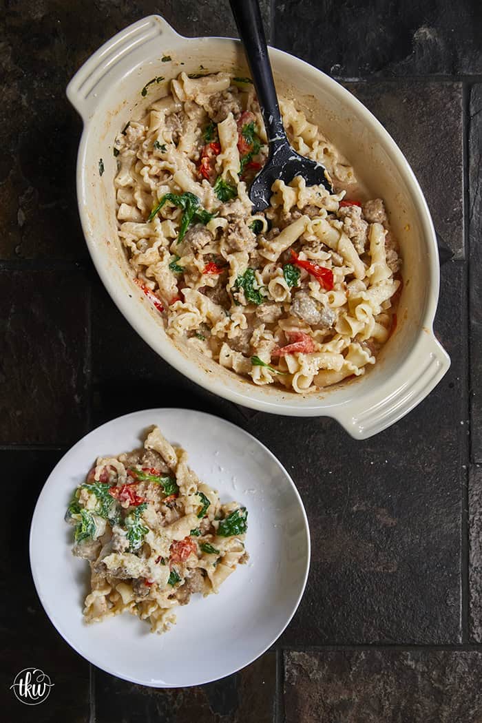 Made with Italian sausage, spinach, cherry tomatoes, and creamy Boursin cheese, this pasta is rich, comforting, and ready in under 30 minutes. It's an easy go-to for meal prep or a cozy night in.
