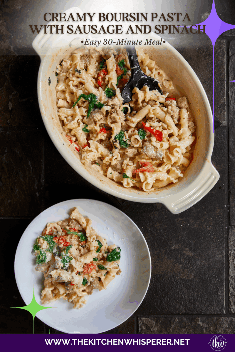 Made with Italian sausage, spinach, cherry tomatoes, and creamy Boursin cheese, this pasta is rich, comforting, and ready in under 30 minutes. It's an easy go-to for meal prep or a cozy night in.