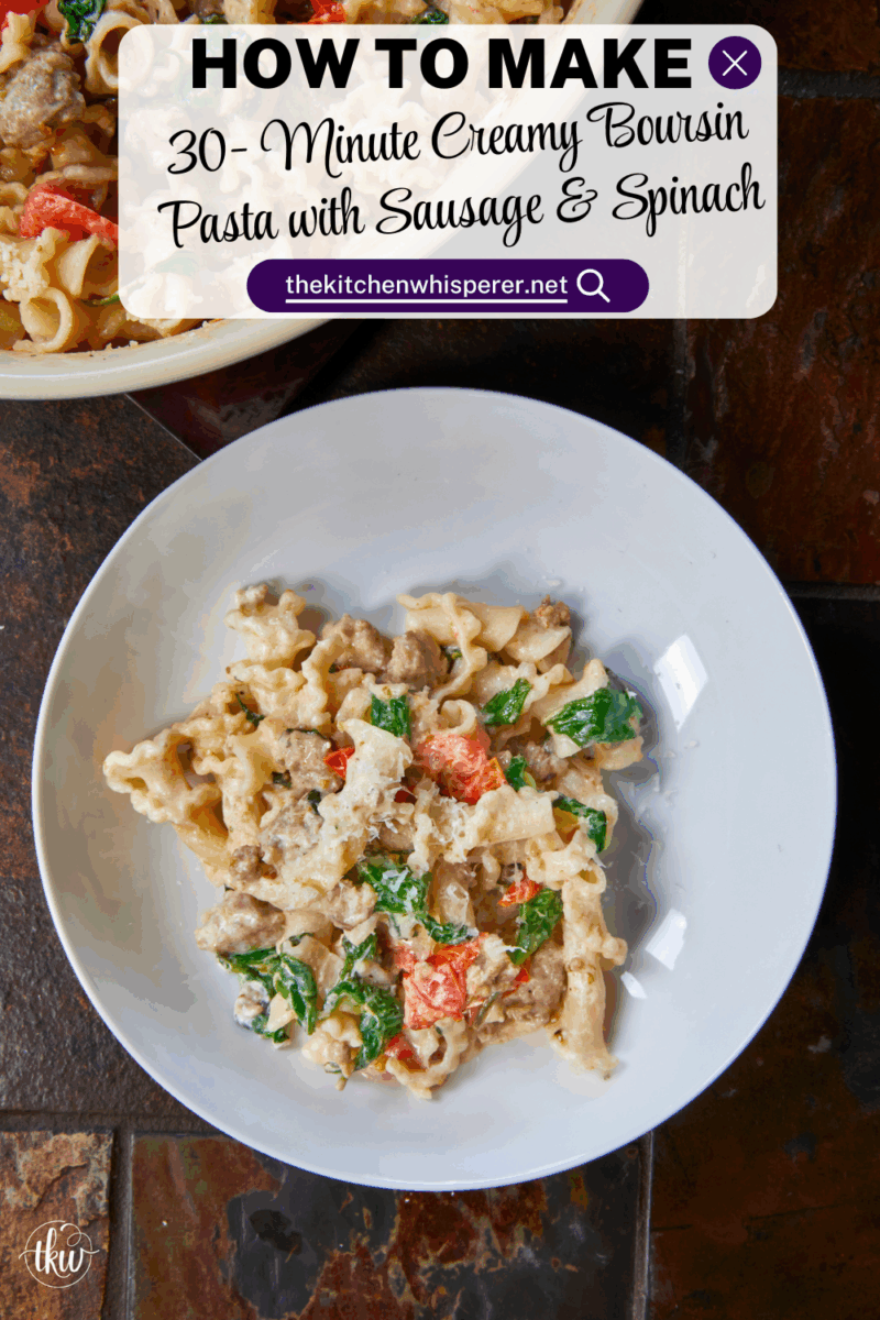 Made with Italian sausage, spinach, cherry tomatoes, and creamy Boursin cheese, this pasta is rich, comforting, and ready in under 30 minutes. It's an easy go-to for meal prep or a cozy night in.