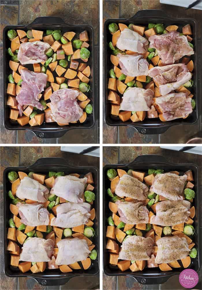 Crispy chicken thighs roast alongside caramelized sweet potatoes and Brussels sprouts for an easy, flavor-packed chicken dinner. The mango chipotle seasoning brings sweet heat and bold flavors, making this recipe perfect for busy weeknight dinners and simple meal prep.