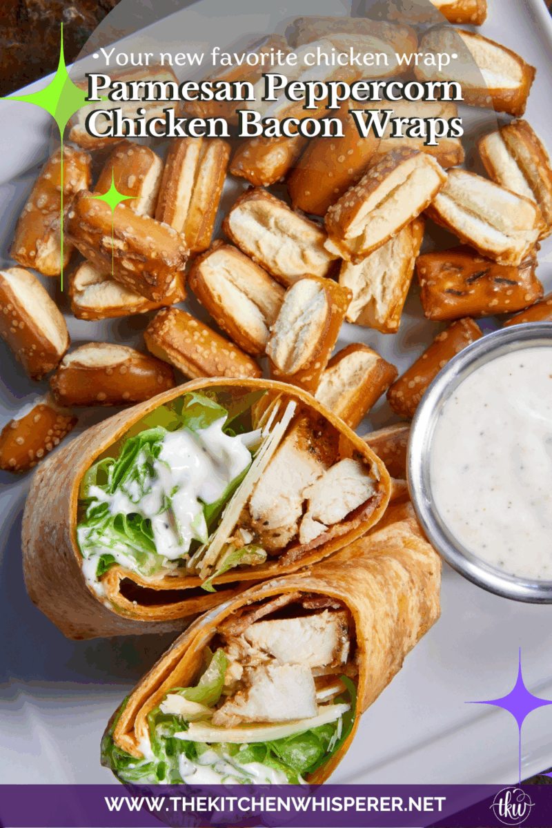 Juicy oven-baked chicken, crispy bacon, fresh lettuce, and creamy Parmesan-peppercorn dressing come together in a soft flour tortilla for the ultimate chicken wrap. These 6-ingredient wraps are perfect for meal prep, busy schedules, and grab-and-go bites!
