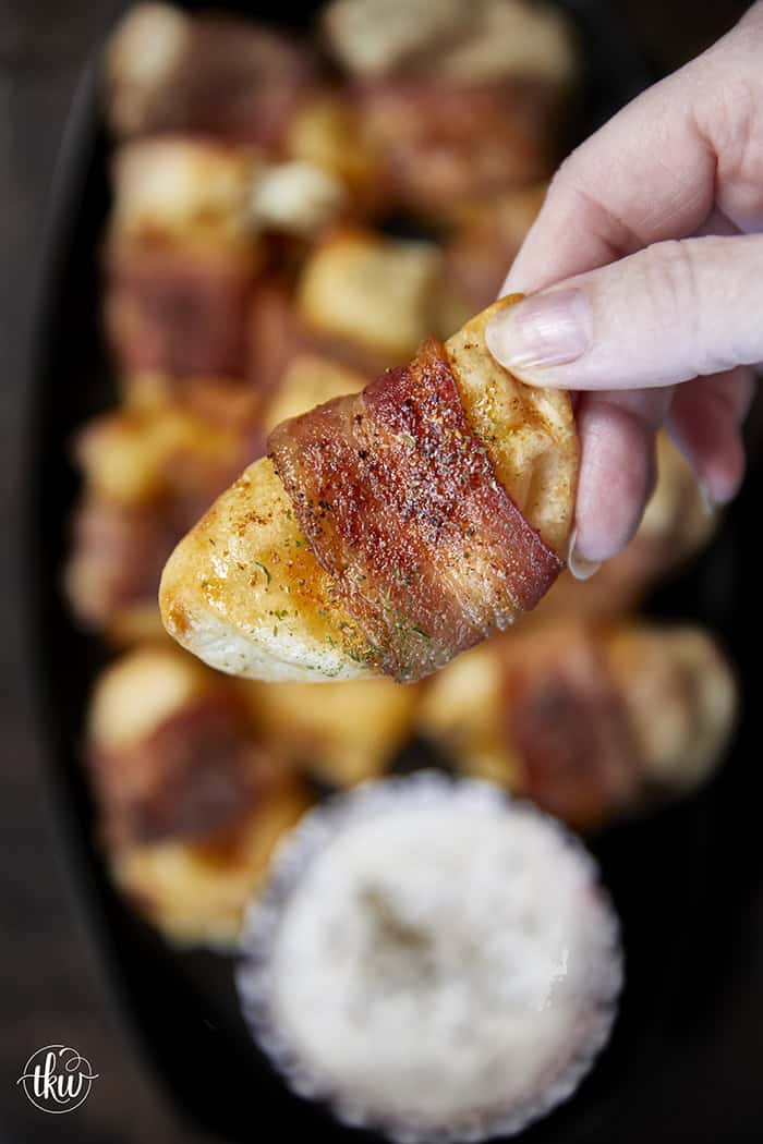 Crispy, creamy, and incredibly snackable, these baked bacon-wrapped pierogies are always the first to go. Made with just 3 simple ingredients, the pierogies stay soft and creamy on the inside while the seasoned bacon wrapping turns perfectly crispy. This is the bite that everyone keeps reaching for!