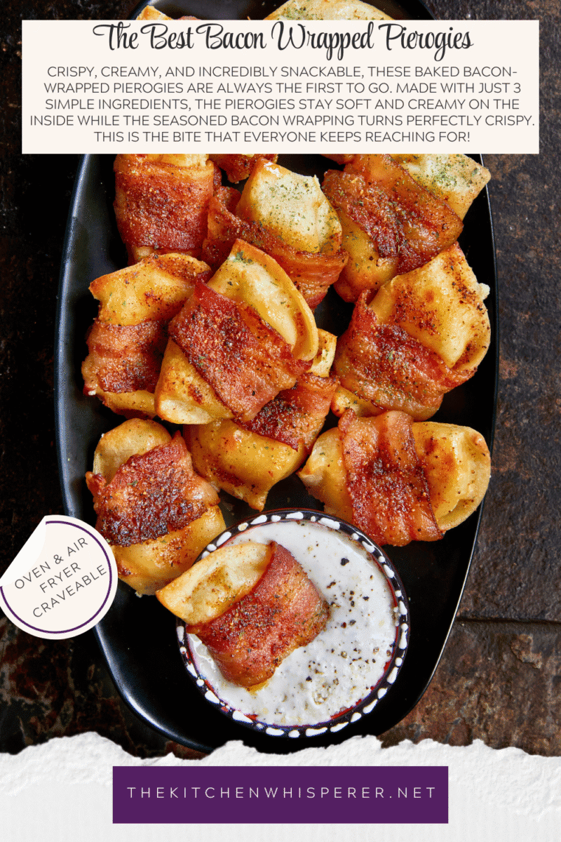 Crispy, creamy, and incredibly snackable, these baked bacon-wrapped pierogies are always the first to go. Made with just 3 simple ingredients, the pierogies stay soft and creamy on the inside while the seasoned bacon wrapping turns perfectly crispy. This is the bite that everyone keeps reaching for!