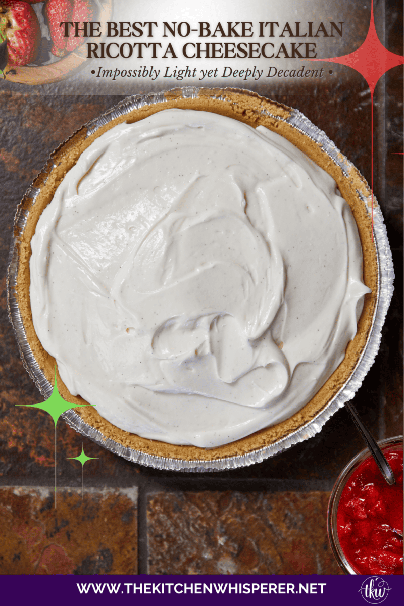 This No-Bake Italian Ricotta Cheesecake is incredibly light, silky, and flecked with real vanilla bean. It’s an elevated, elegant twist on a classic no-bake recipe that takes zero effort. Perfect for dinner parties or a weekend treat! #NoBakeCheesecake #NoBakeRecipe #ItalianDessert #CheesecakeLovers #DessertInspo