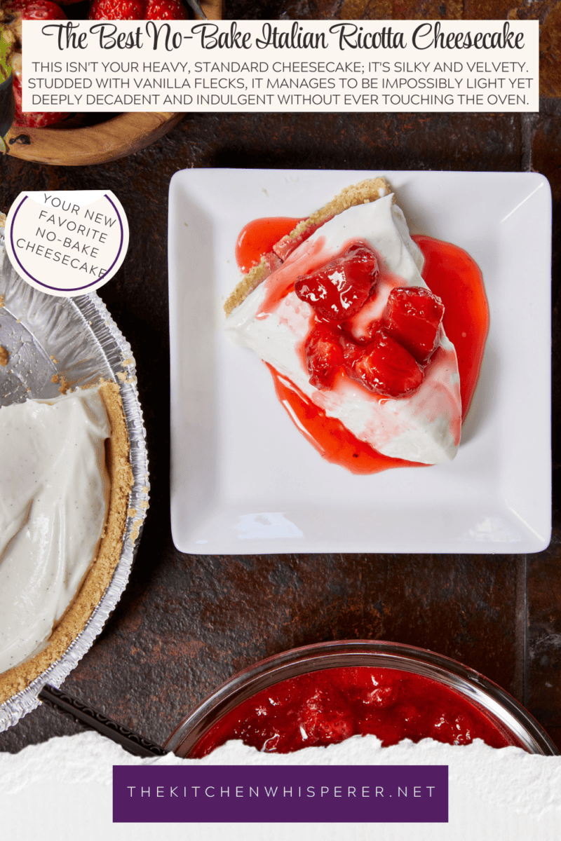 This No-Bake Italian Ricotta Cheesecake is incredibly light, silky, and flecked with real vanilla bean. It’s an elevated, elegant twist on a classic no-bake recipe that takes zero effort. Perfect for dinner parties or a weekend treat! #NoBakeCheesecake #NoBakeRecipe #ItalianDessert #CheesecakeLovers #DessertInspo