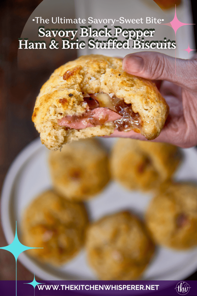 Taking my family's classic buttermilk drop biscuit recipe and give it a sophisticated, savory upgrade with savory ham, melted brie, fig jam, and black pepper. Perfect any time of the day, meal prep, and freeze meals. #ButtermilkBiscuits #BrunchRecipes #SavoryBaking #ComfortFood #stuffedbiscuits #hamandcheesebiscuits