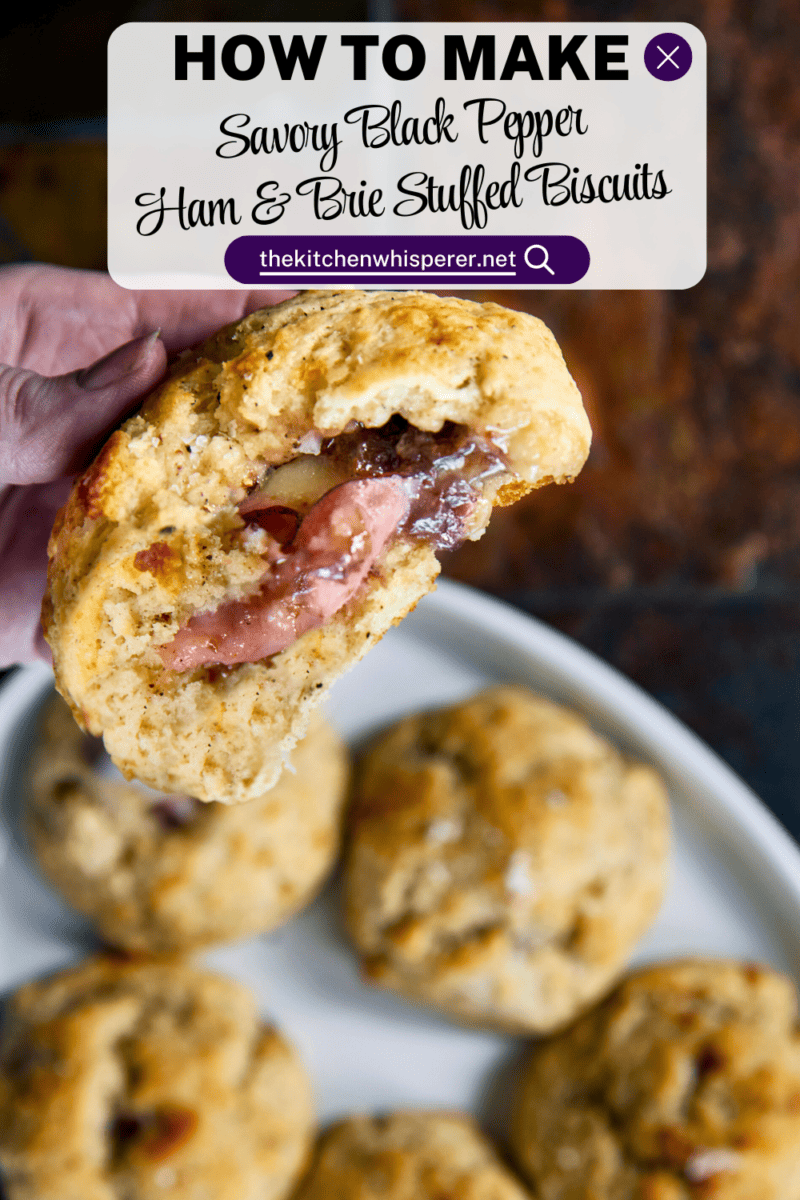 Taking my family's classic buttermilk drop biscuit recipe and give it a sophisticated, savory upgrade with savory ham, melted brie, fig jam, and black pepper. Perfect any time of the day, meal prep, and freeze meals. #ButtermilkBiscuits #BrunchRecipes #SavoryBaking #ComfortFood #stuffedbiscuits #hamandcheesebiscuits